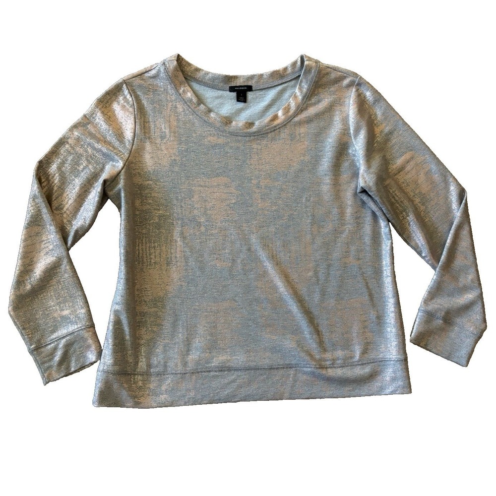Halogen Women's Metalic gray rose gold crewneck size L‎